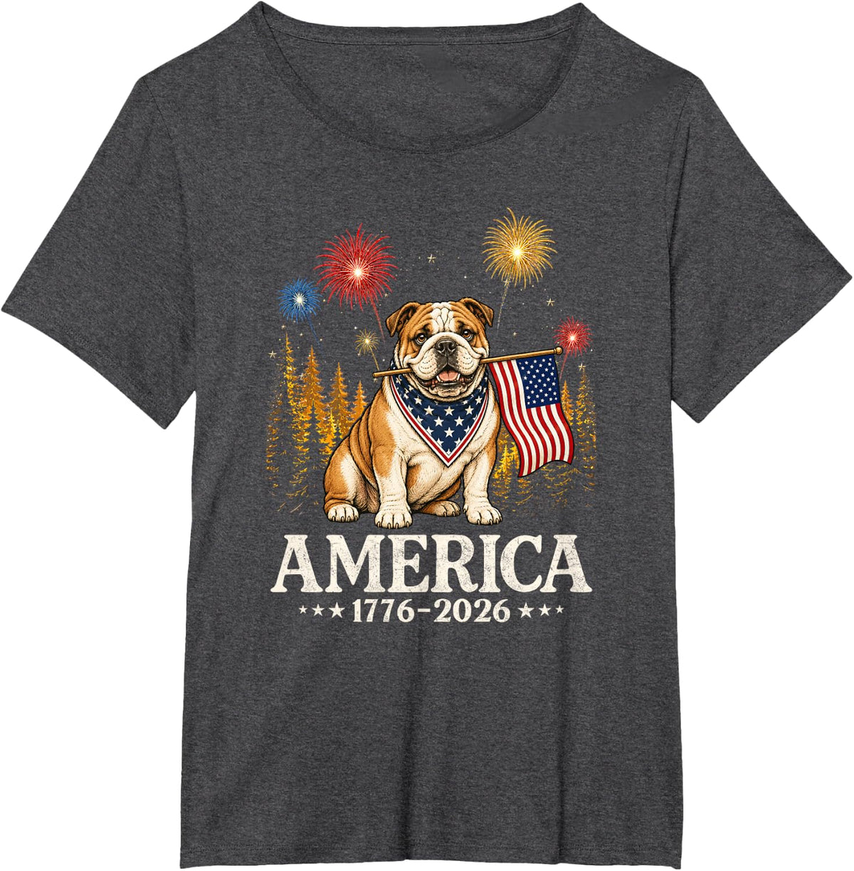 America Bulldog Dog 1776 2026 USA 250th Anniversary T-Shirt - Dark Heather Grey