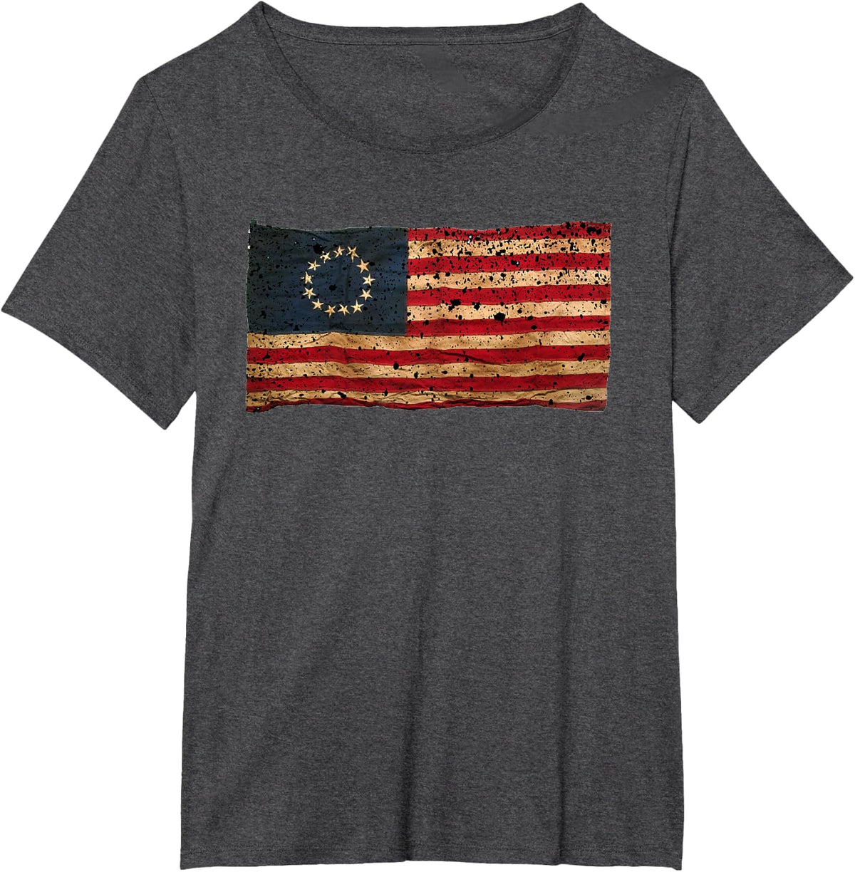 Betsy Ross Flag American Victory 1776 Distressed T-Shirt - Dark Heather Grey