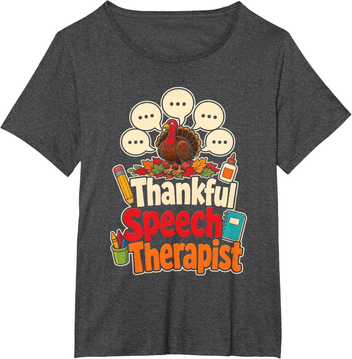 Speech Therapist Thankful Turkey SLP Elementary Gift T-Shirt - Dark Heather Grey