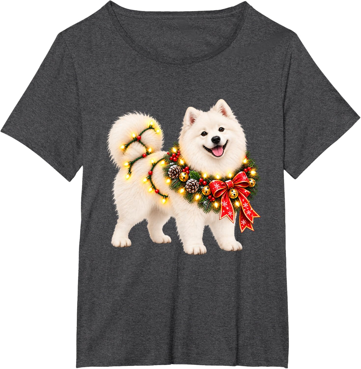 Samoyed Christmas Wreath Decoration Xmas Pajamas T-Shirt - Dark Heather Grey