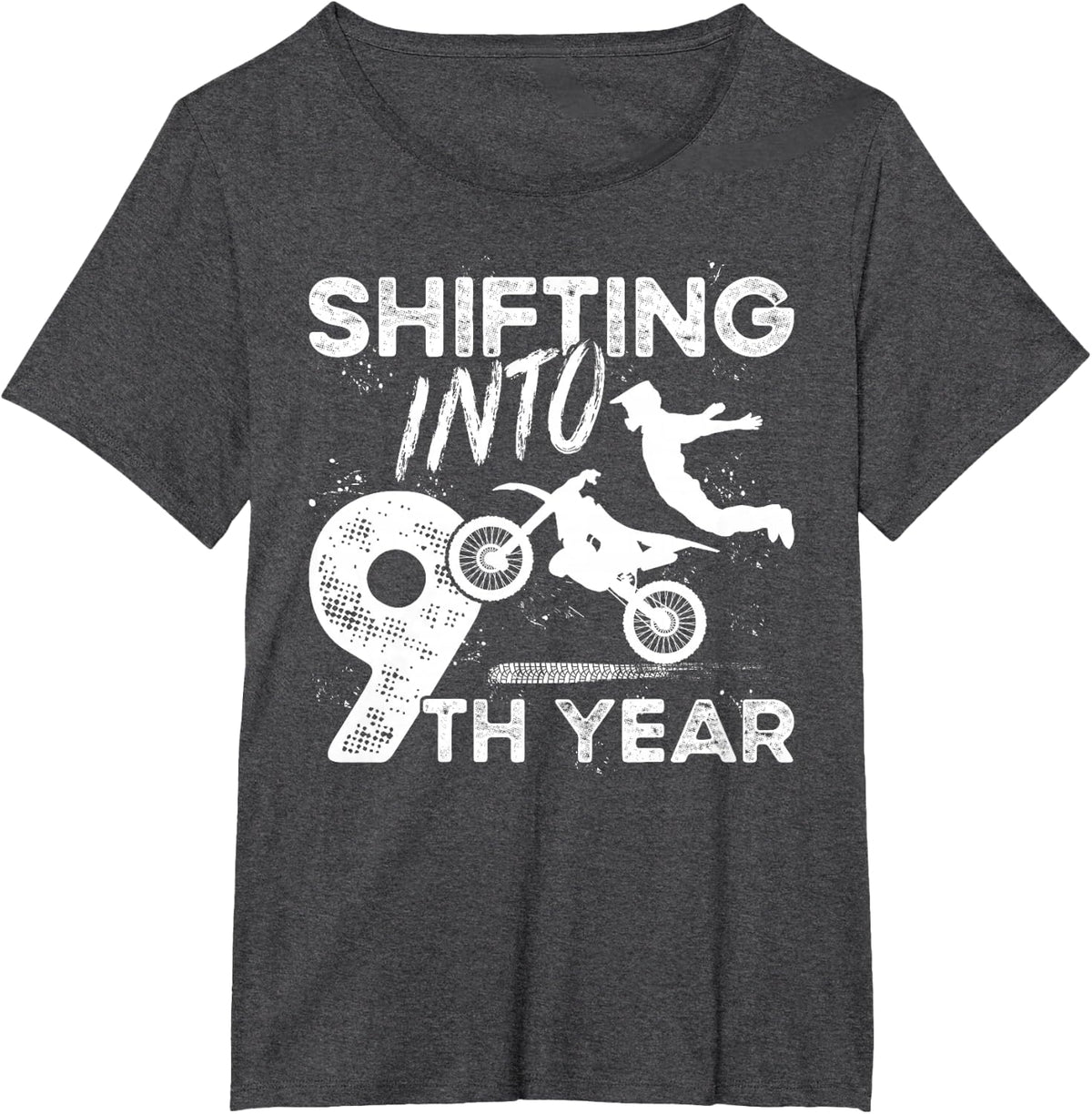9th Birthday Party Dirt Bike Boy 9 Year Old Dirt Biker T-Shirt - Dark Heather Grey