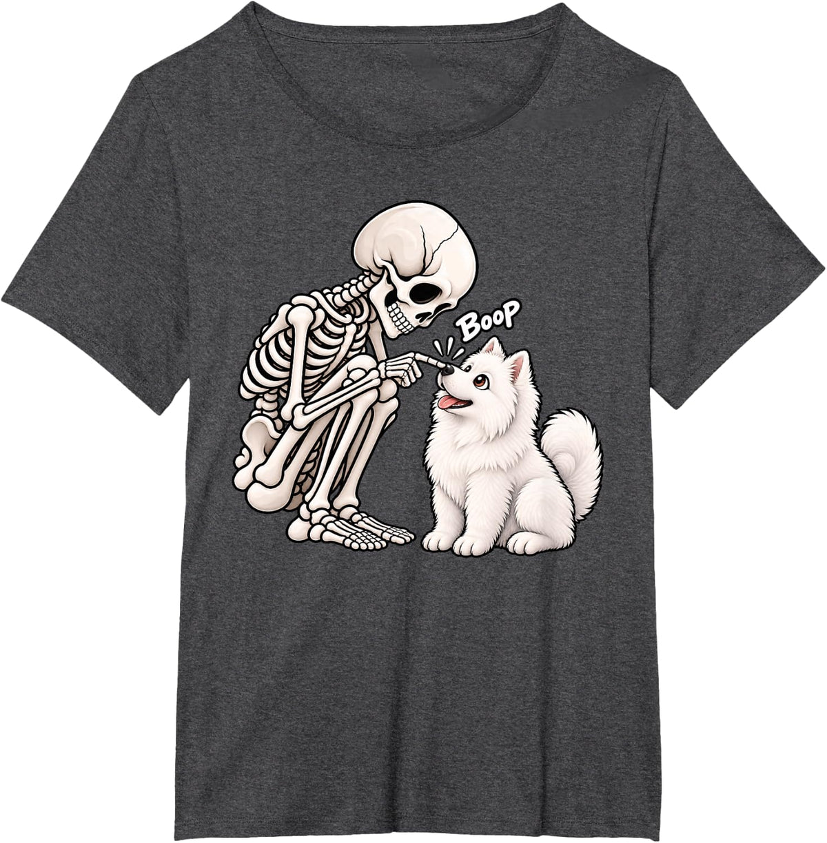Funny Skeleton Samoyed Boop Halloween Dog Lover Mom T-Shirt - Dark Heather Grey