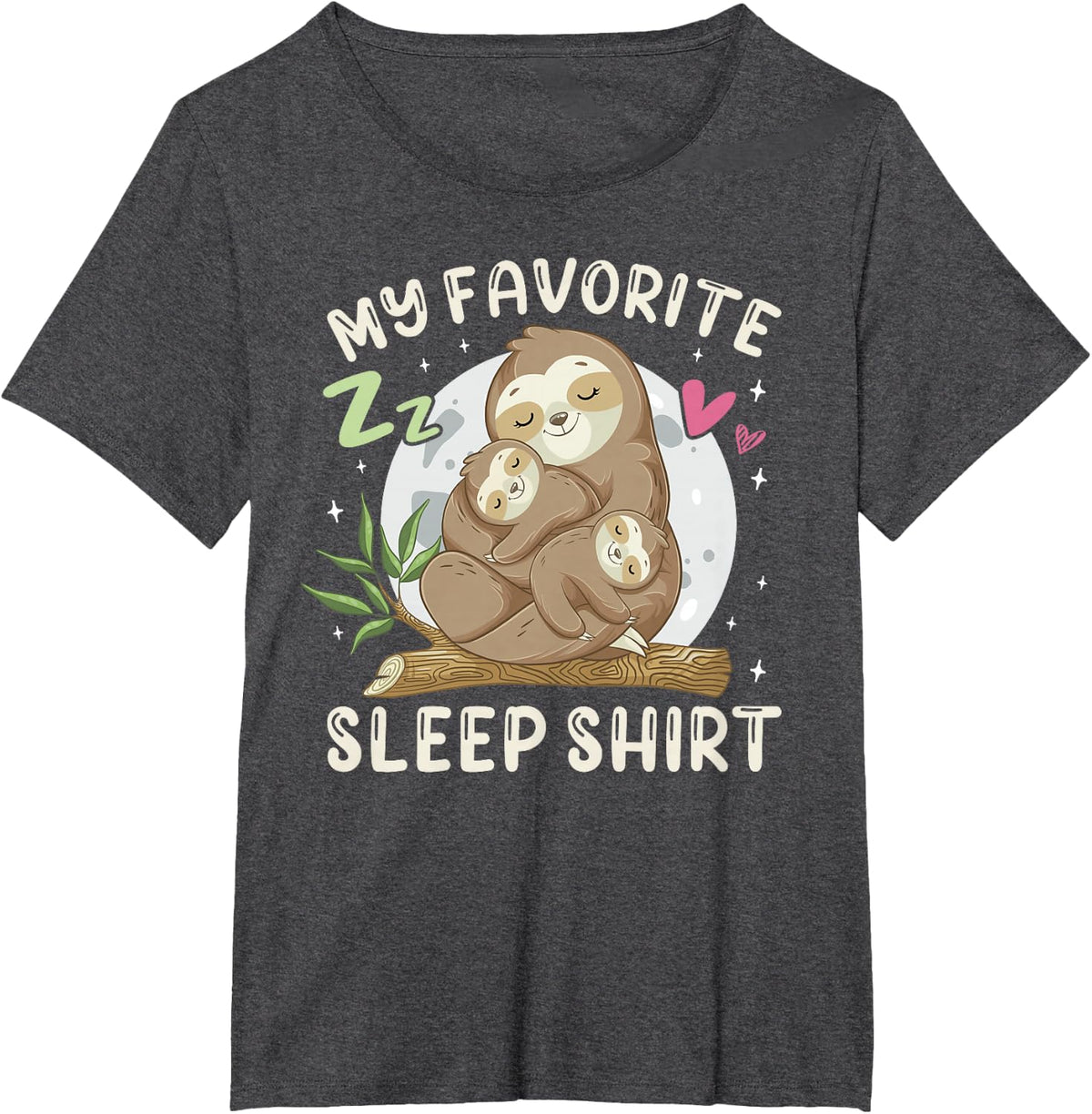 My Favorite Sleep Shirt Sleeping Sloth With 2 Babies Tee T-Shirt For Women Men - Dark Heather Grey