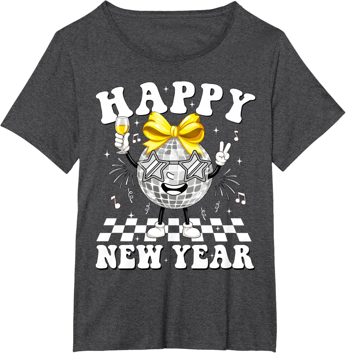 Happy New Year Disco Ball Bow Party Celebration Men Women T-Shirt - Dark Heather Grey