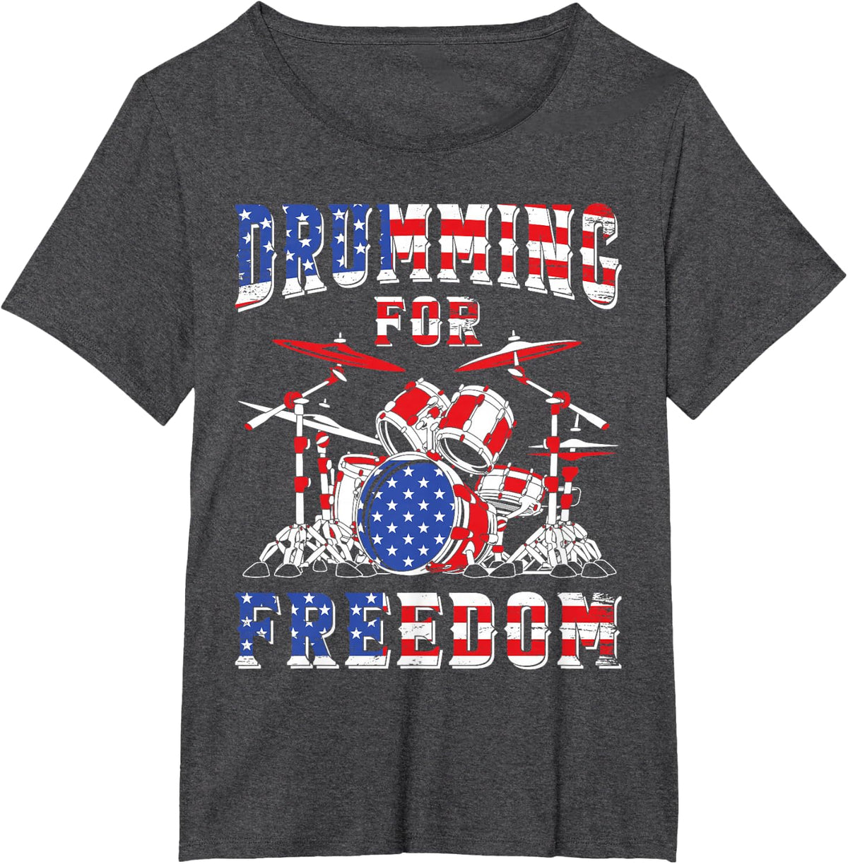 Percussion Drum Independence Day Drummer American Flag T-Shirt - Dark Heather Grey