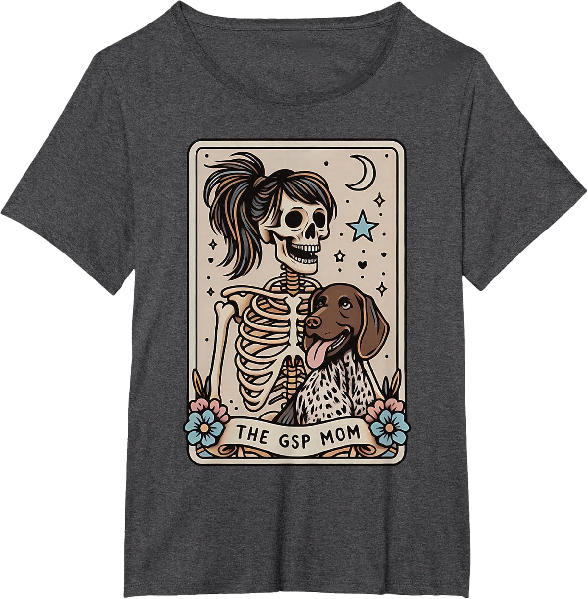 GSP Mom German Shorthair Mom Tarot Card Skeleton T-Shirt - Dark Heather Grey