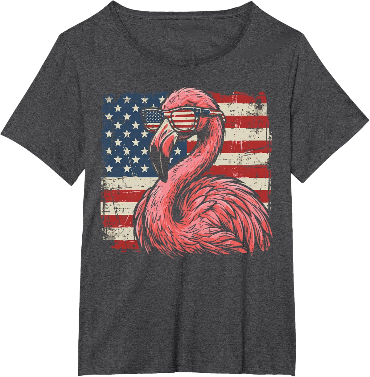 4th of July Flamingo US Flag Sunglasses Patriotic Men Women T-Shirt - Dark Heather Grey