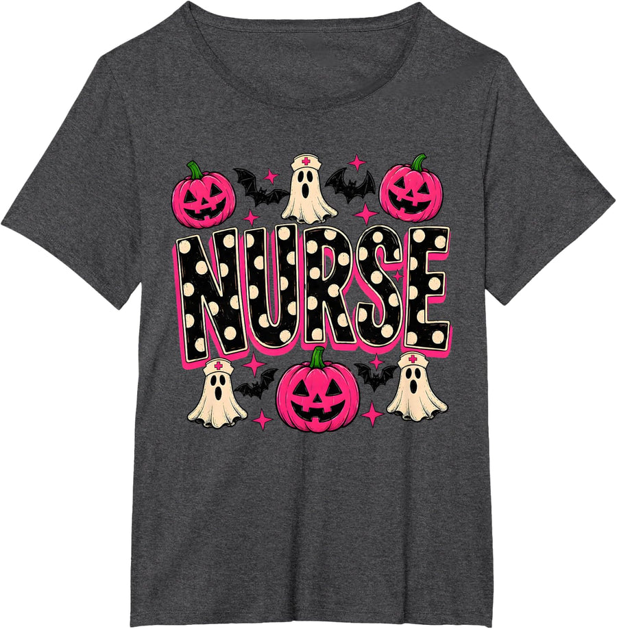 Boo Spooky Nurse Ghost Nursing Halloween Nurse T-Shirt - Dark Heather Grey
