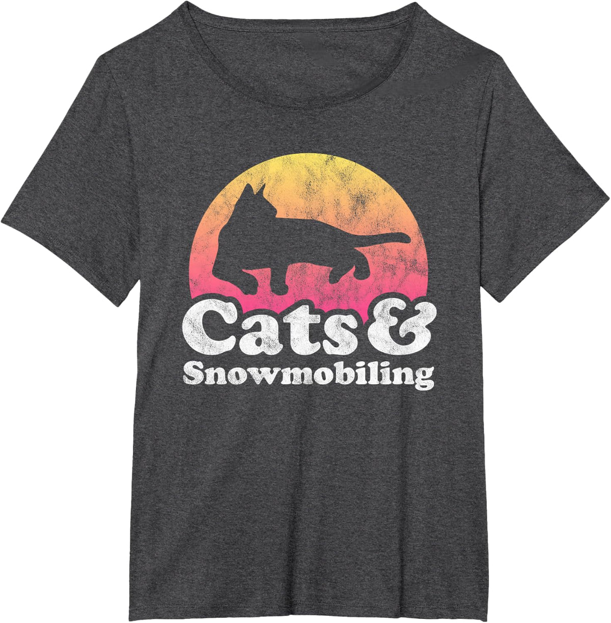 Cats and Snowmobiling Men's or Women's Cat and Snowmobile T-Shirt - Dark Heather Grey
