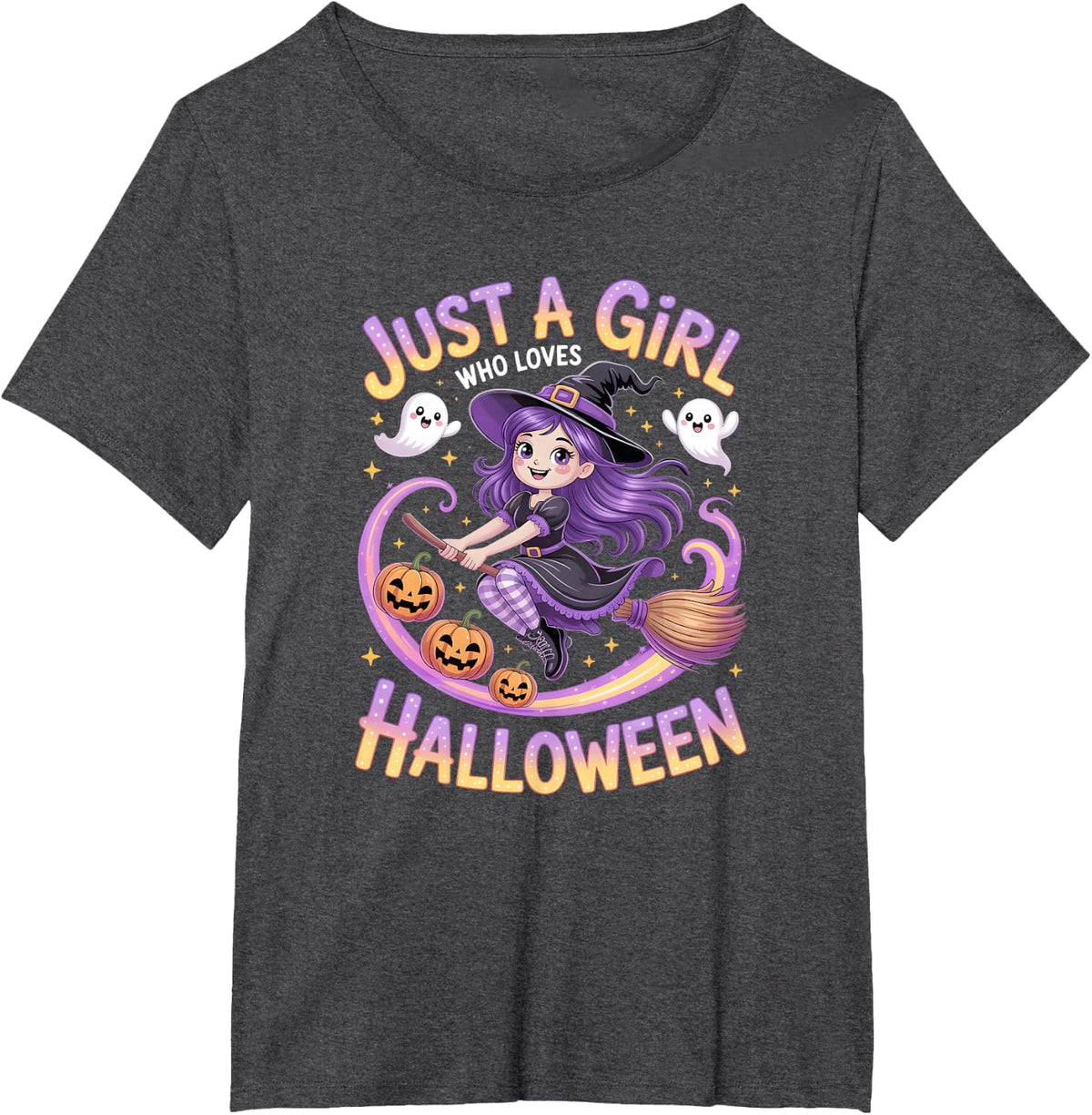 Girls Halloween T-Shirt - Dark Heather Grey