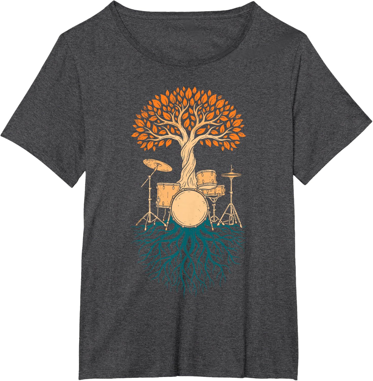 Vintage Tree Drummer Drums Set Drumming Tee Musician Rock T-Shirt - Dark Heather Grey