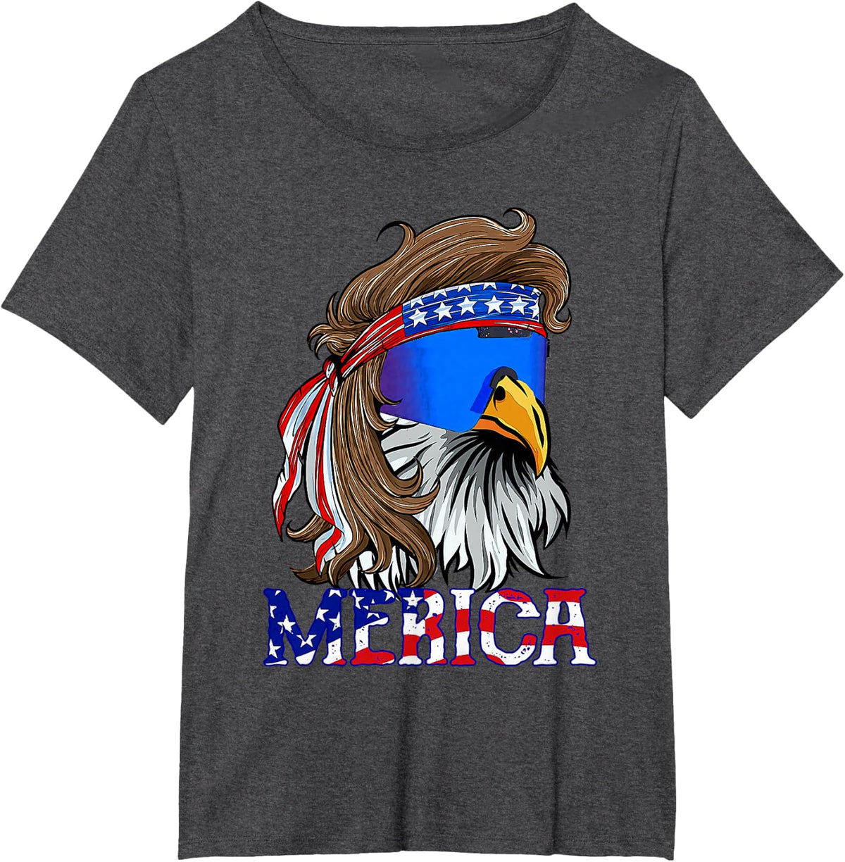 Eagle Mullet Sunglasses Merica 4th Of July USA American Flag T-Shirt - Dark Heather Grey