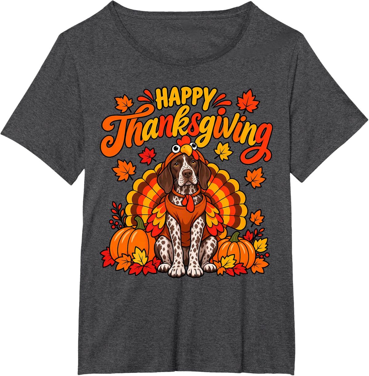 Happy Thanksgiving German Shorthaired Pointer Dog Turkey Day T-Shirt - Dark Heather Grey