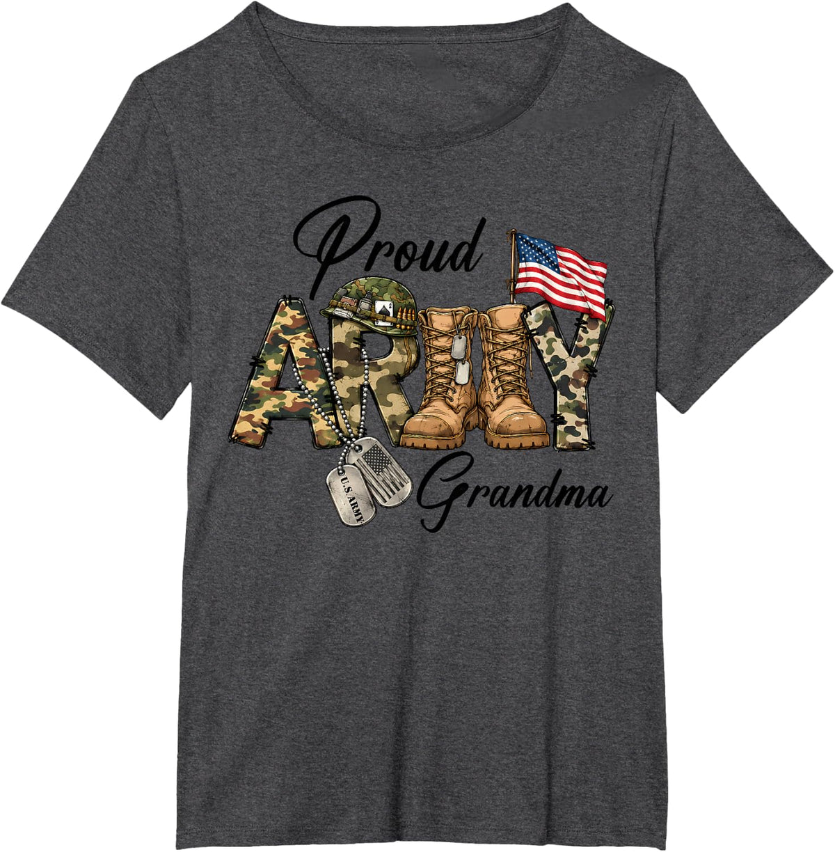 Proud Army Grandma Military Veterans Day Memorial Day T-Shirt - Dark Heather Grey