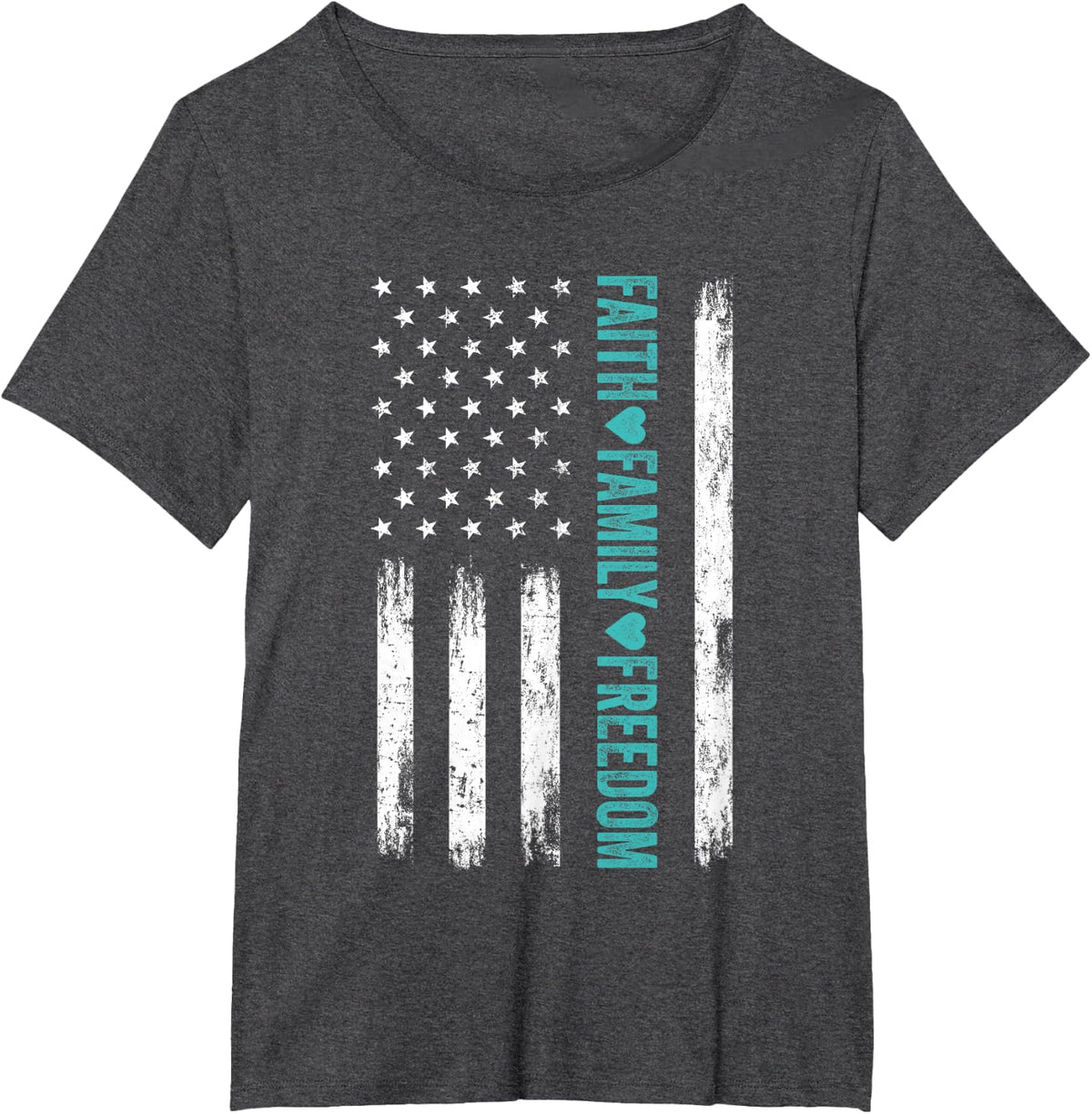 Faith Family Freedom Fourth July American Patriotic T-Shirt - Dark Heather Grey