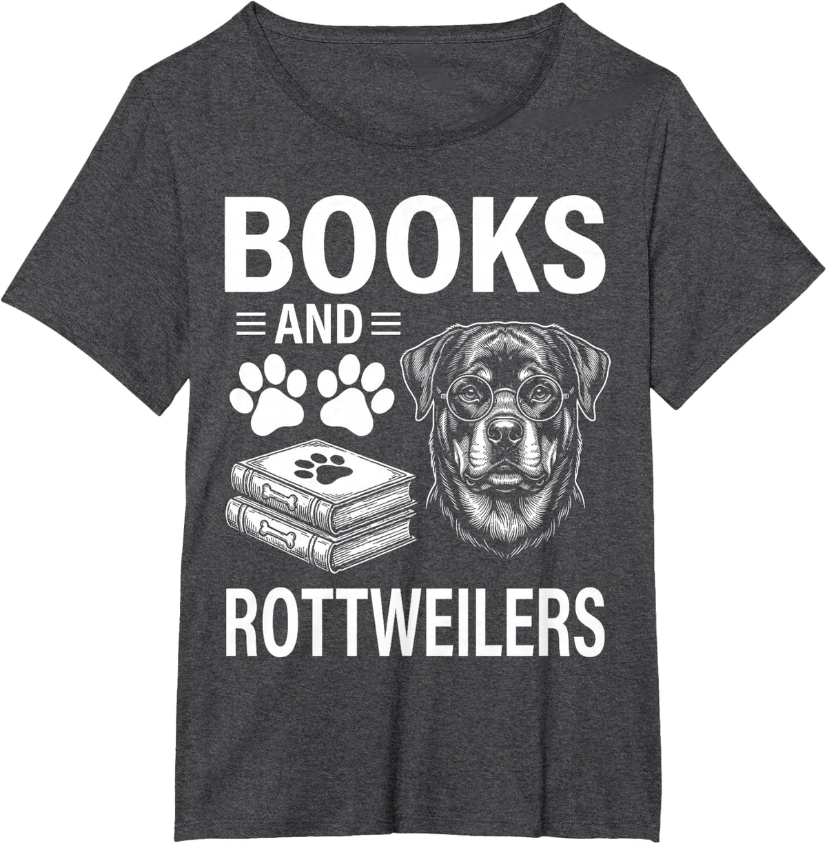 Books and Rottweilers Funny Rottweiler T-Shirt - Dark Heather Grey
