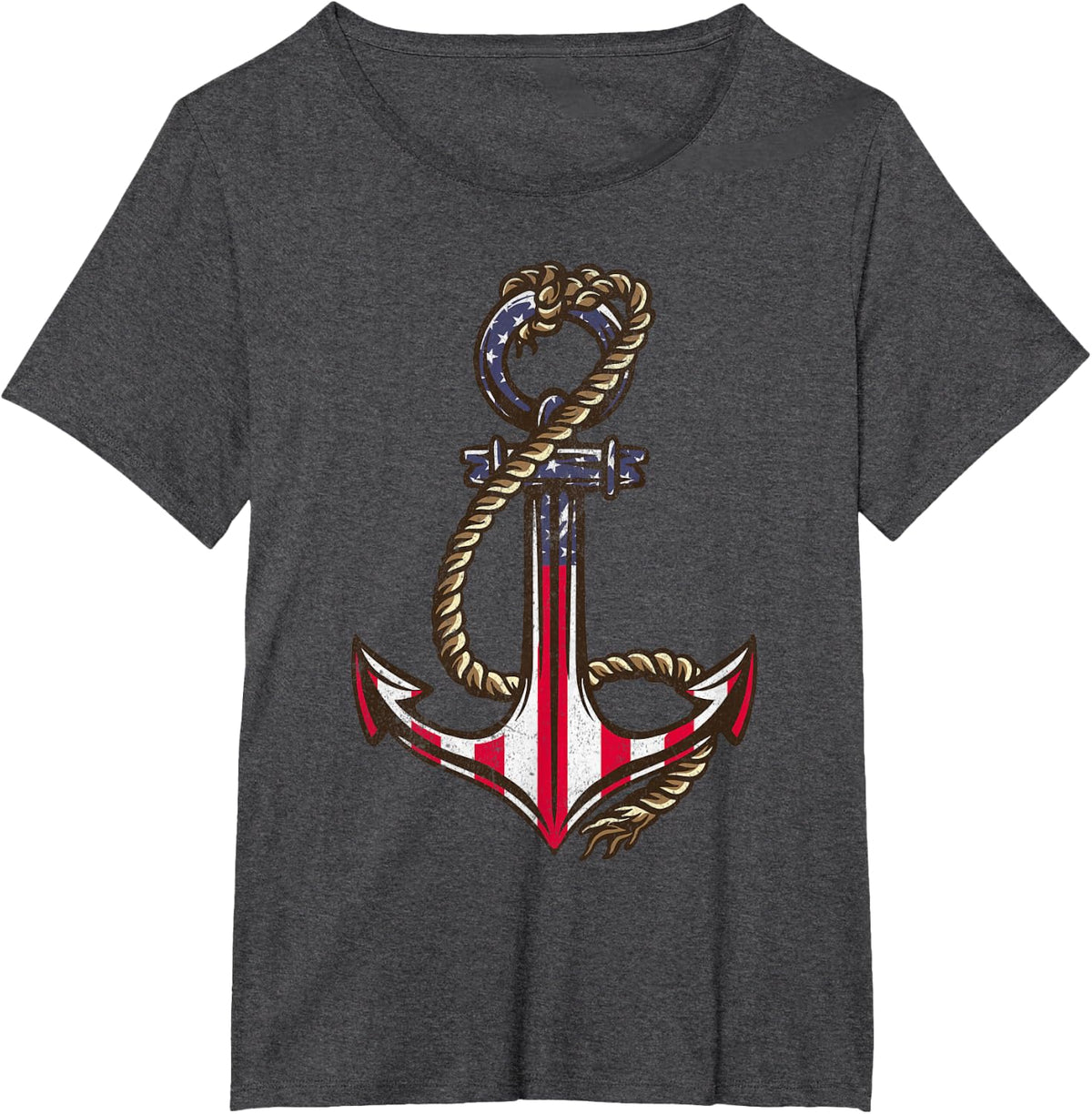 American Flag Patriotic Anchor - Memorial Day 4th Of July T-Shirt - Dark Heather Grey