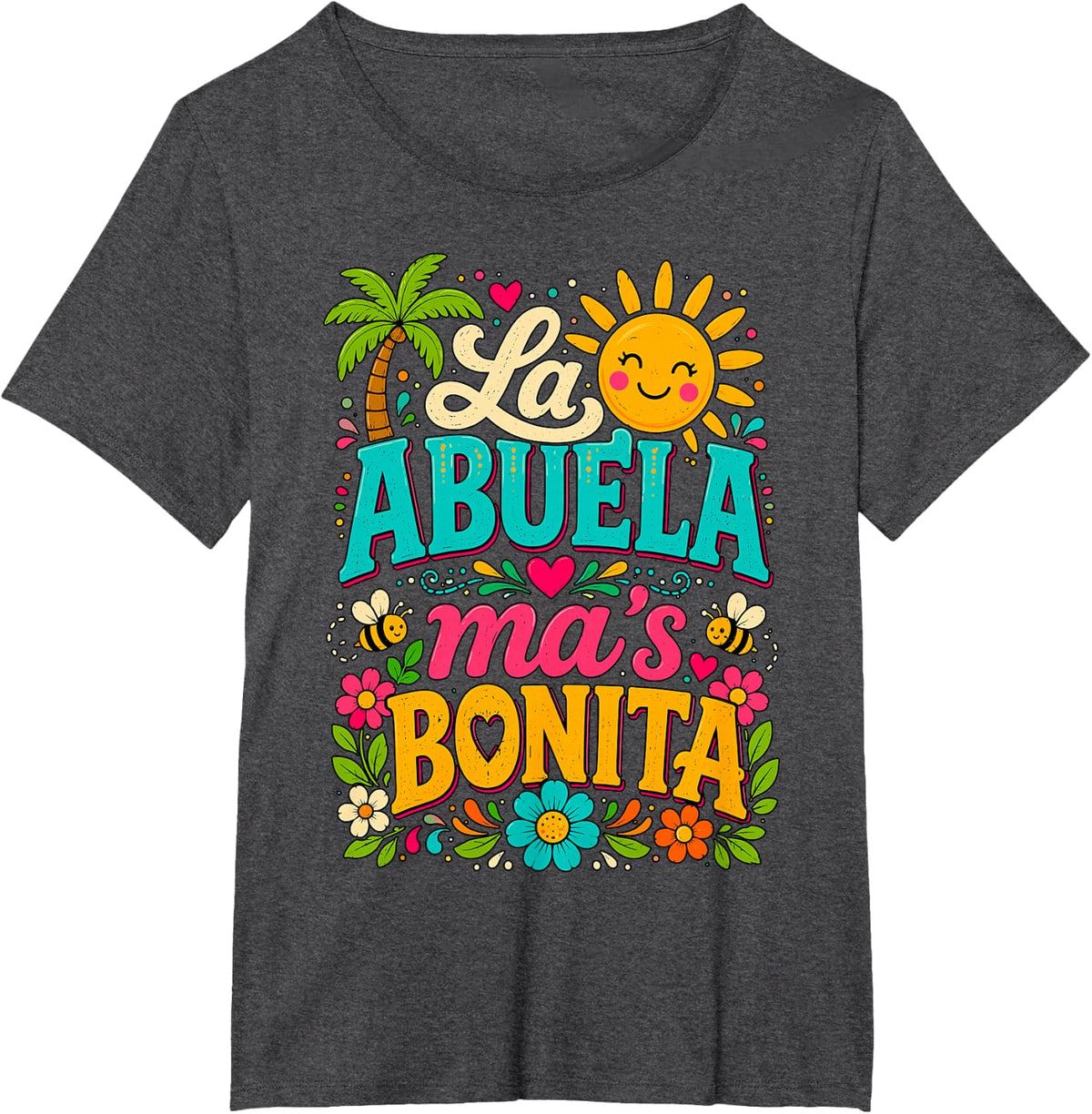 La Abuela Mas Bonita Spanish Grandma Floral Art T-Shirt - Dark Heather Grey