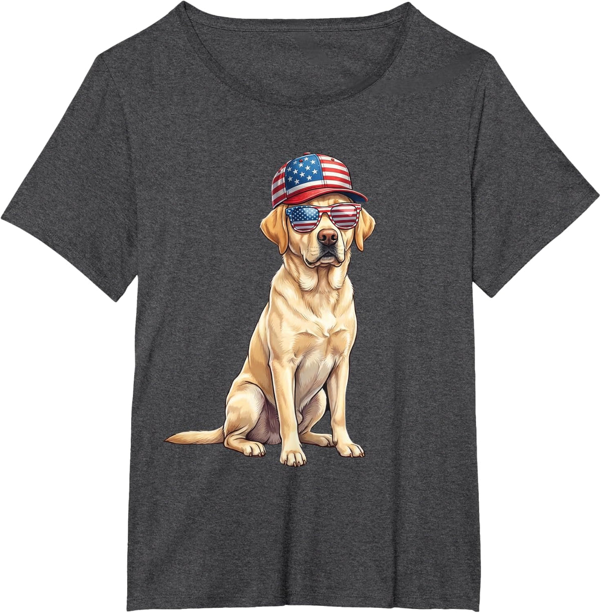 American Flag Labrador Retriever Dog Yellow Lab Patriotic T-Shirt - Dark Heather Grey
