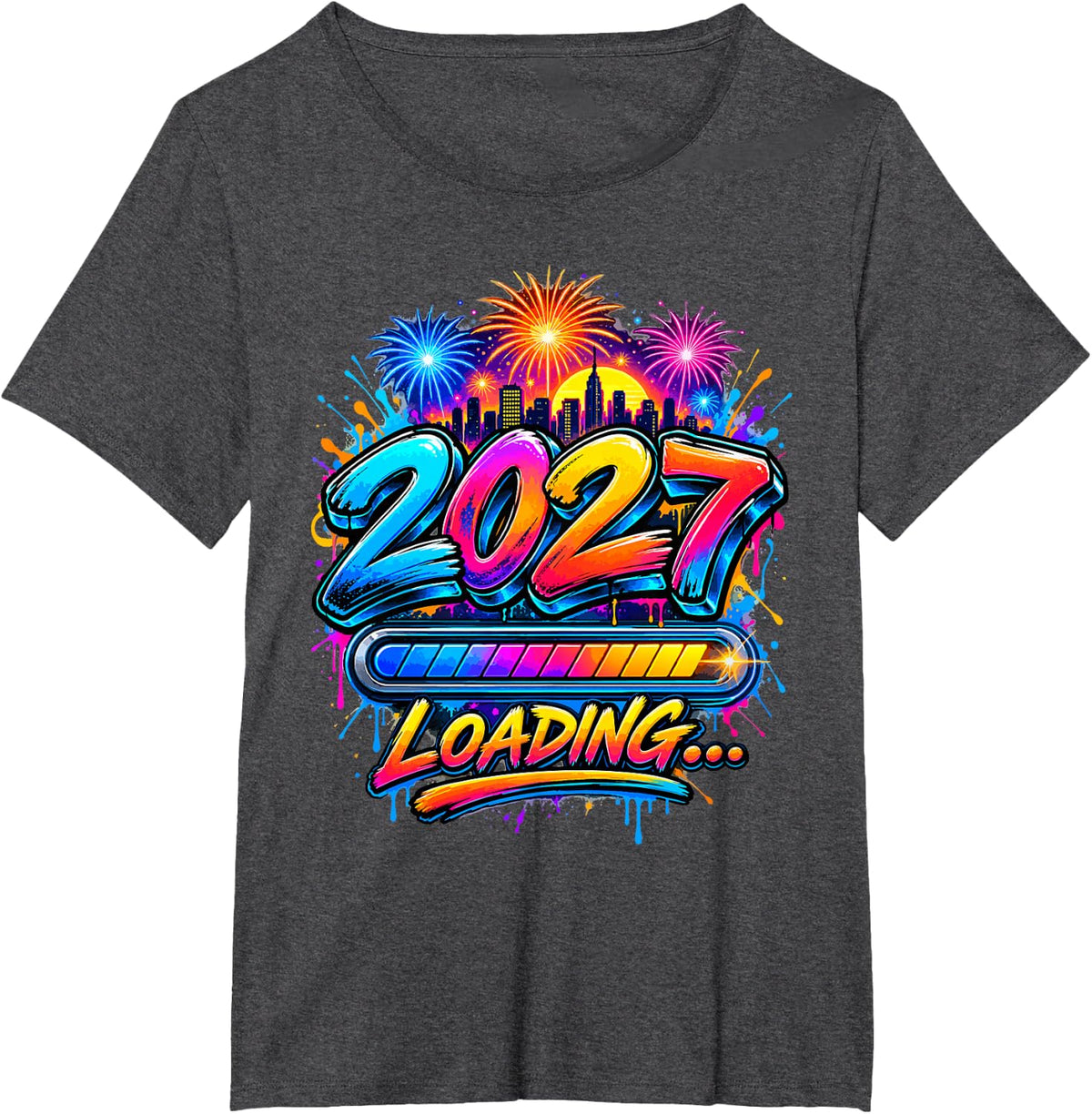 2027 Loading Colorful Graffiti New Year Design T-Shirt - Dark Heather Grey