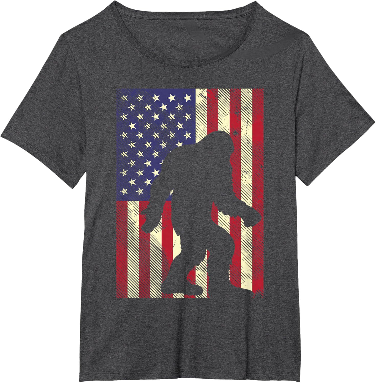 Bigfoot American US Flag Memorial Day Sasquatch Patriotic T-Shirt - Dark Heather Grey