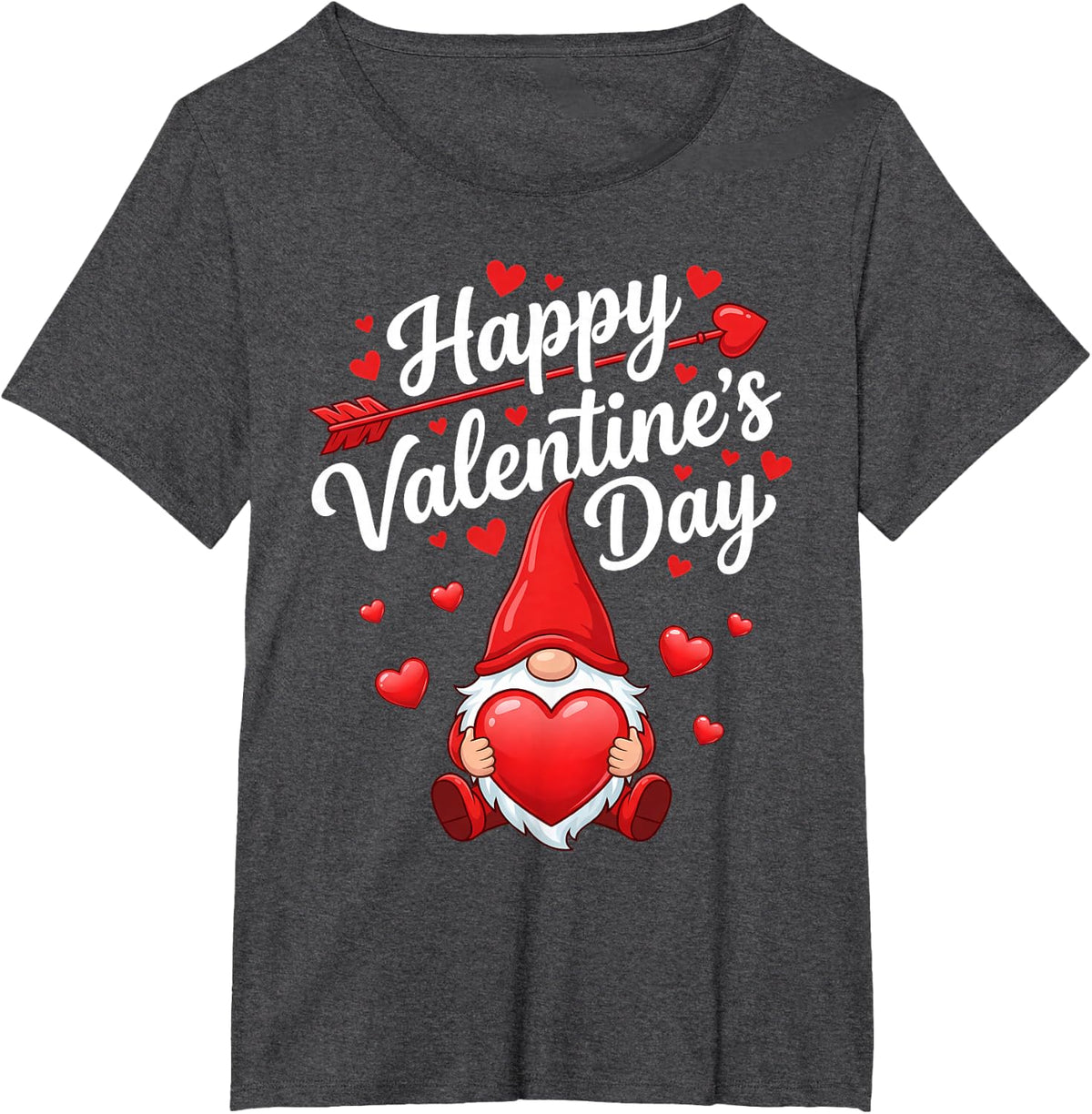 Happy Valentines Day Gnome Red Hearts Love Women Girls T-Shirt - Dark Heather Grey