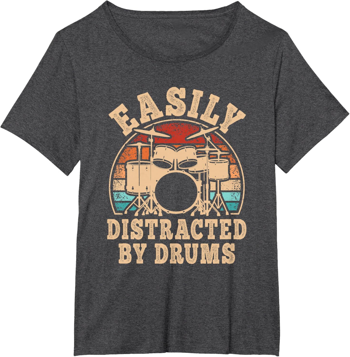 Easily Distracted by Drums Retro Drummer Vintage Men Women T-Shirt - Dark Heather Grey