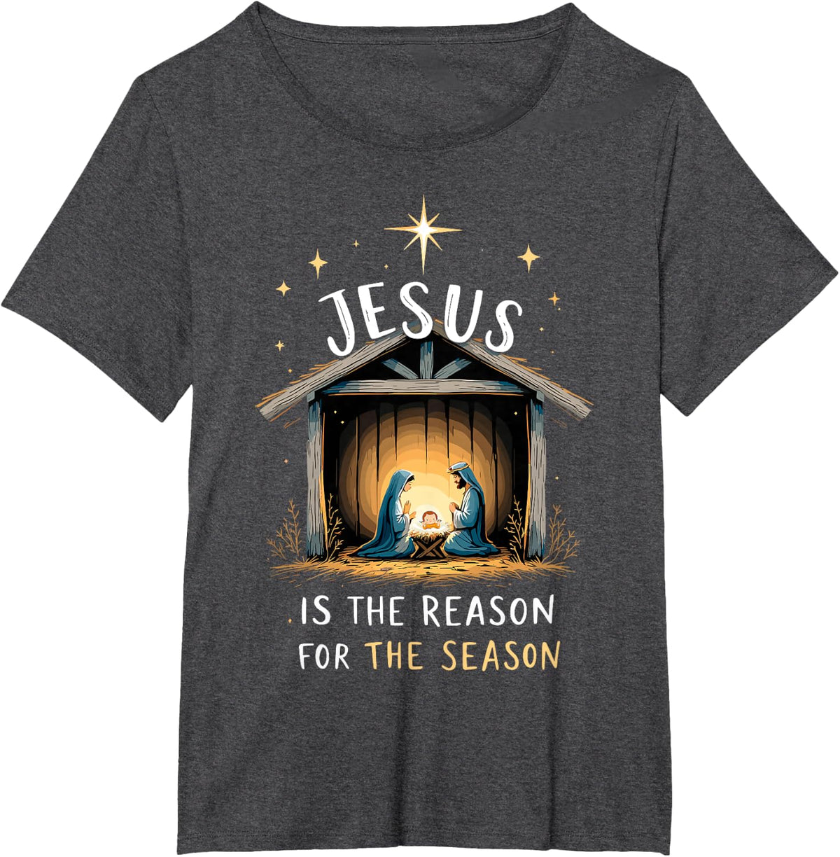 Jesus is the Reason for the Season Christmas Christian Tee T-Shirt - Dark Heather Grey