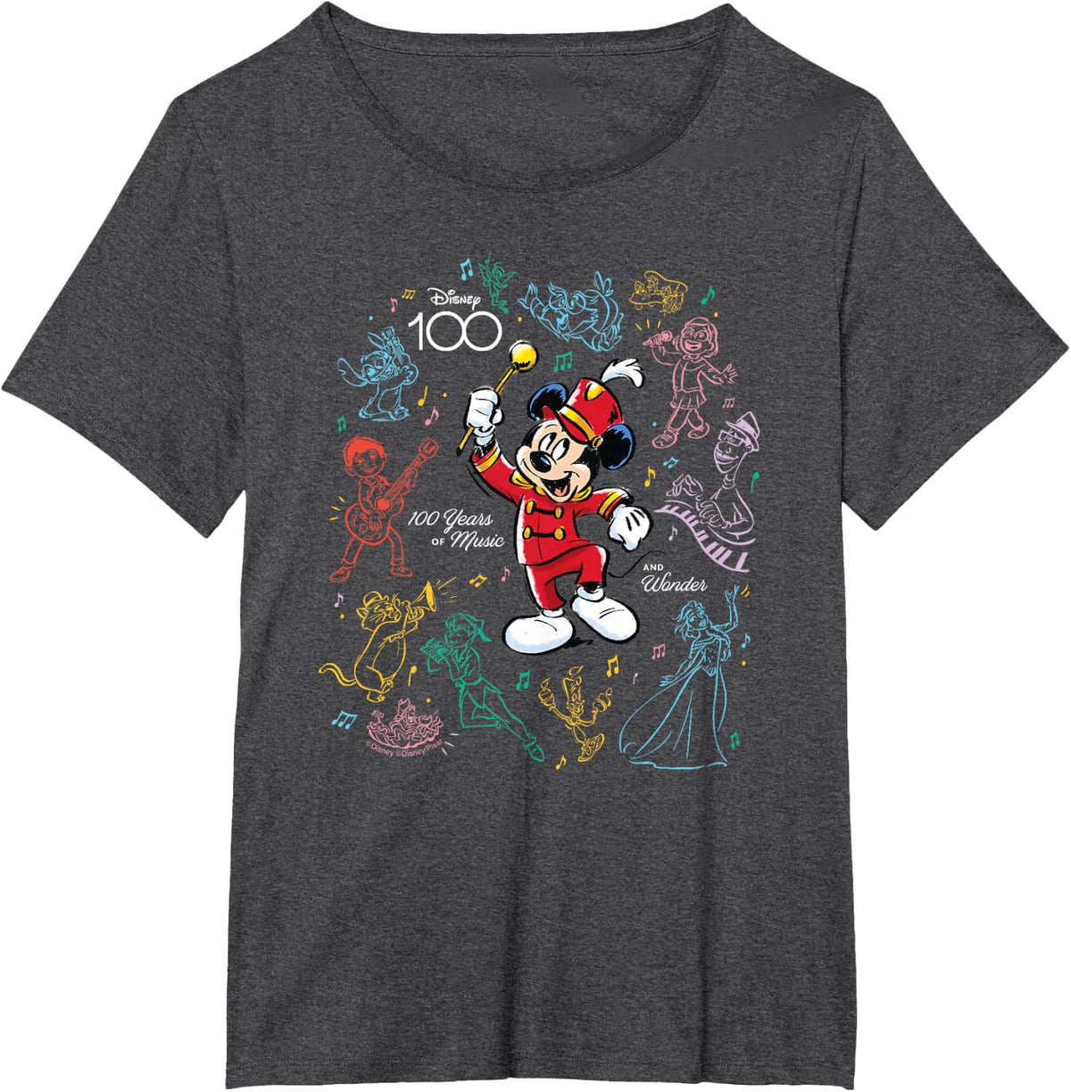 Disney 100 Years of Music and Wonder Mickey's Music D100 T-Shirt - Dark Heather Grey