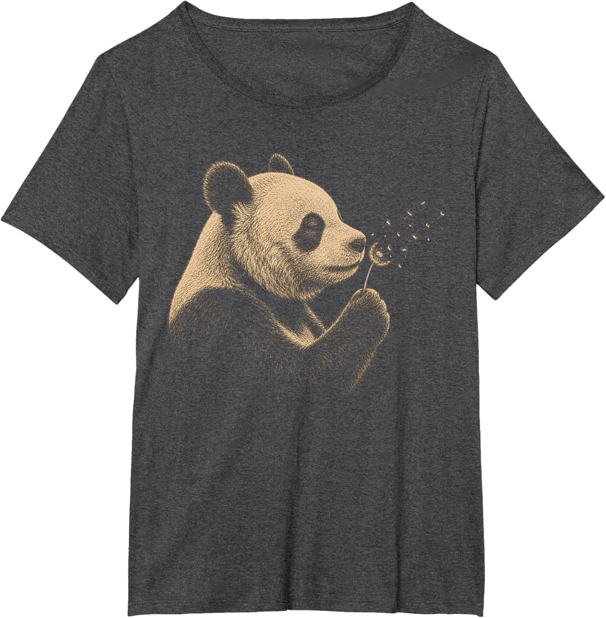 Panda Blowing Wishes Dandelion Vintage Windflower T-Shirt - Dark Heather Grey