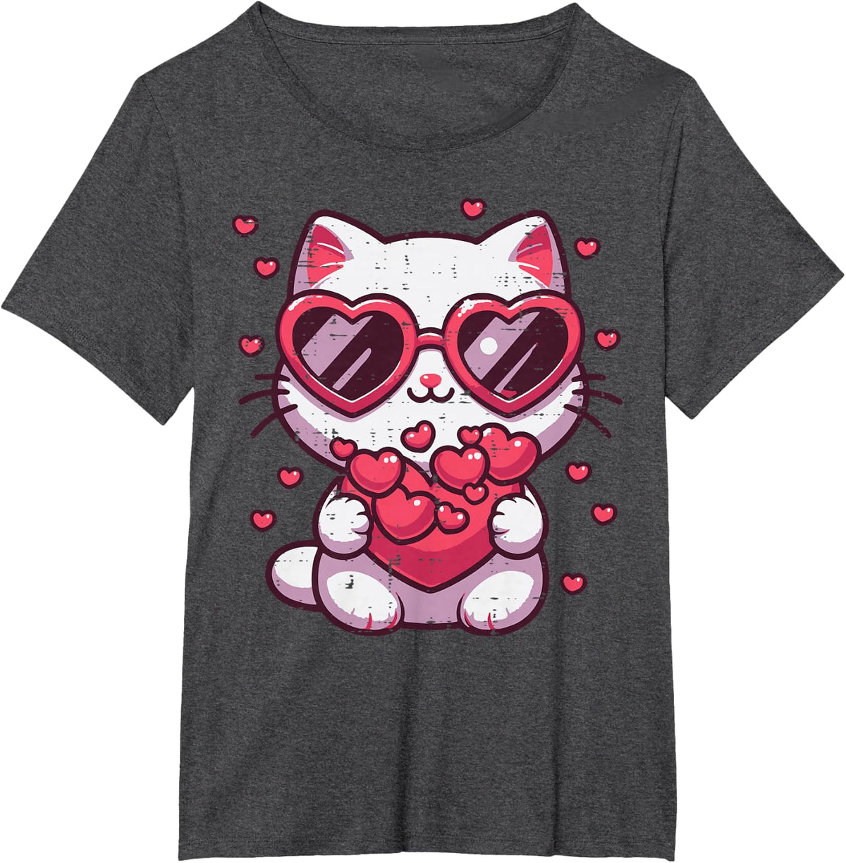 Valentines Day Cat Heart Sunglasses Kitten Girls Kids Women T-Shirt - Dark Heather Grey