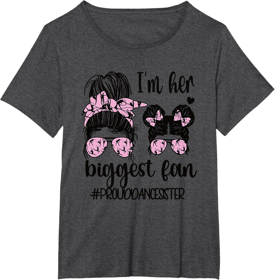 Her Biggest Fan Dance Sister Of A Dancer Dancing Sis T-Shirt - Dark Heather Grey