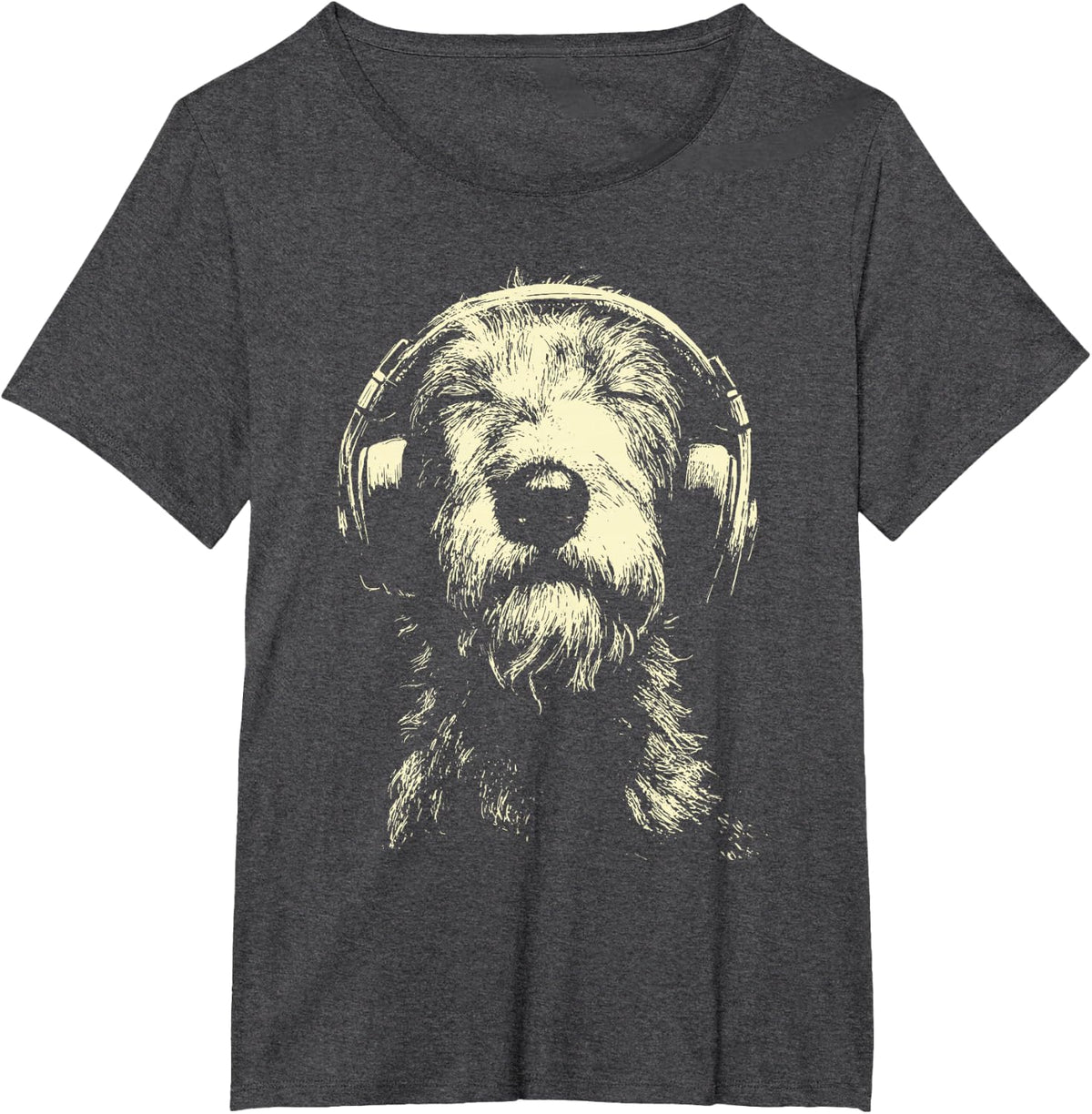 Irish Wolfhound with Headphones Dog DJ Festival Music Lover T-Shirt - Dark Heather Grey