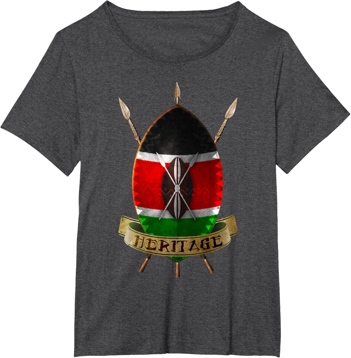 Kenya Flag Shirt Kenyan Shield Design T-Shirt - Dark Heather Grey