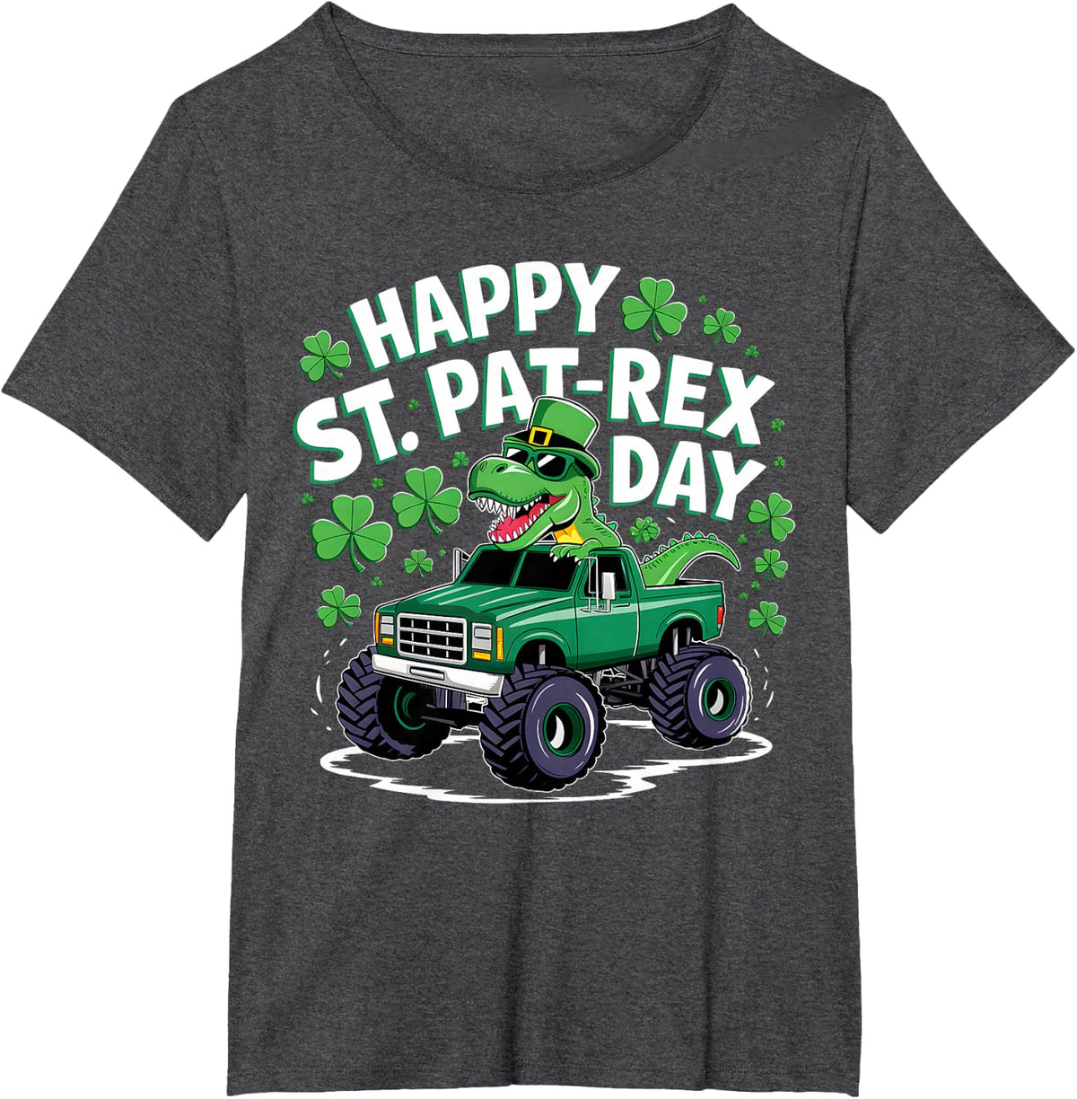 Happy St Pat-Rex Patricks Day Dinosaur Monster Truck Boys T-Shirt - Dark Heather Grey