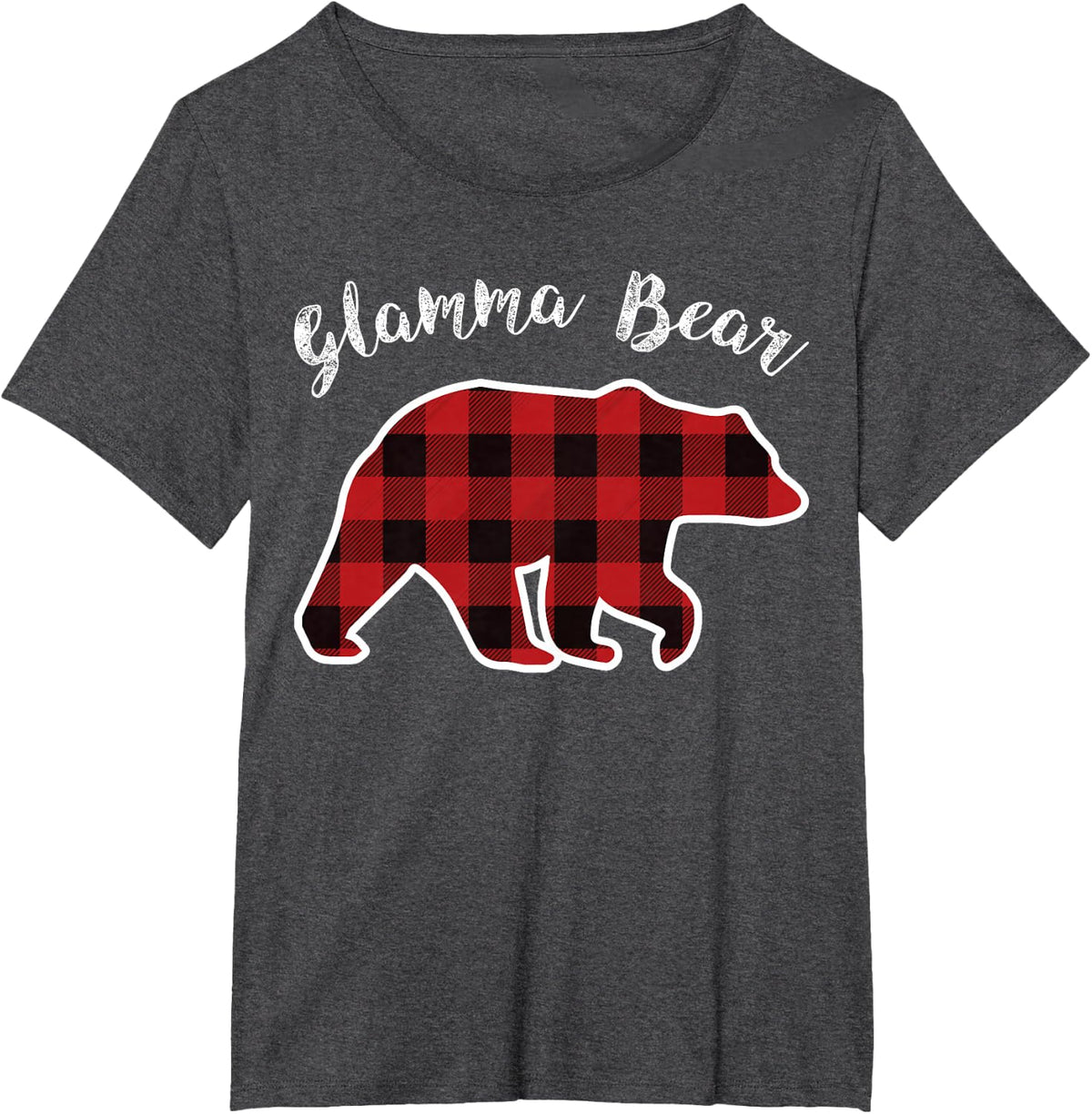 GLAMMA BEAR | Women Red Plaid Christmas Pajama Grandma Gift T-Shirt - Dark Heather Grey