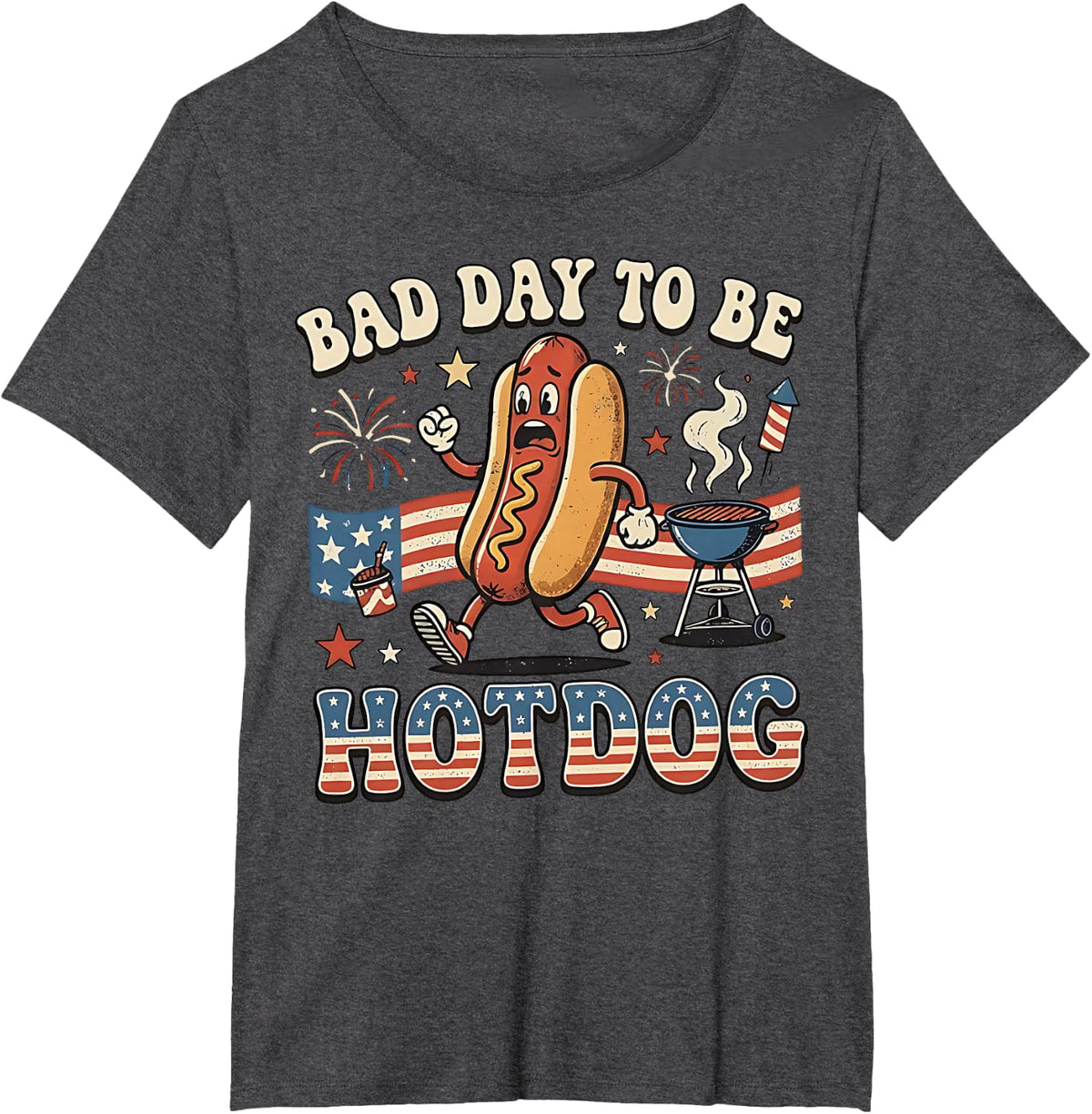Bad Day to be a Hot Dog Funny BBQ Grilling 4th of July T-Shirt - Dark Heather Grey
