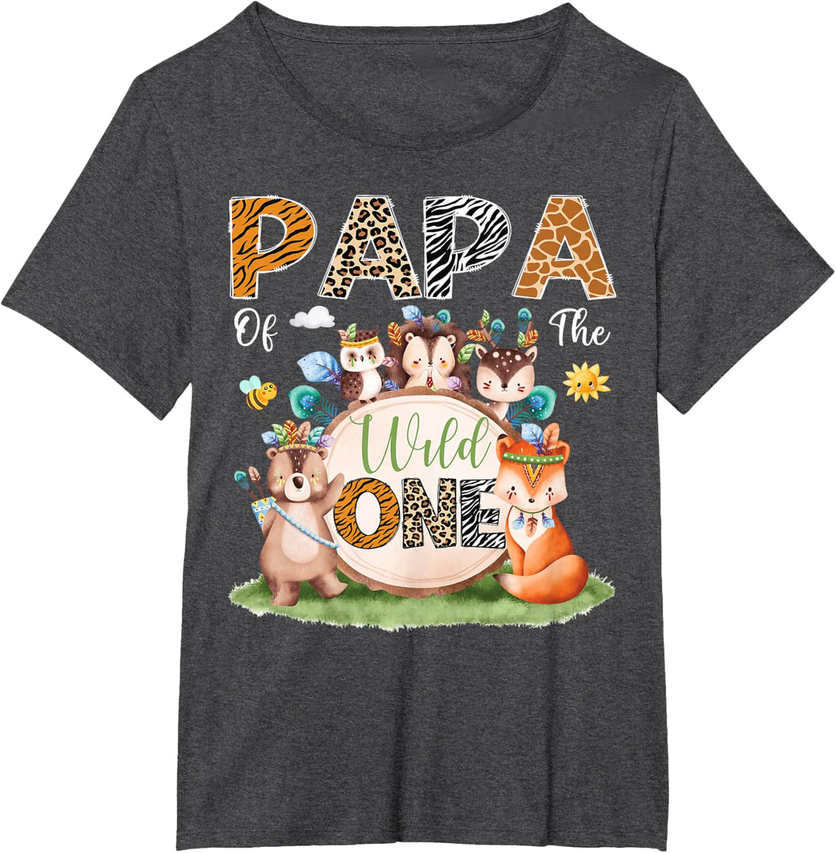 Papa Of The Wild One 1St Birthday Woodland Safari Jungle T-Shirt - Dark Heather Grey