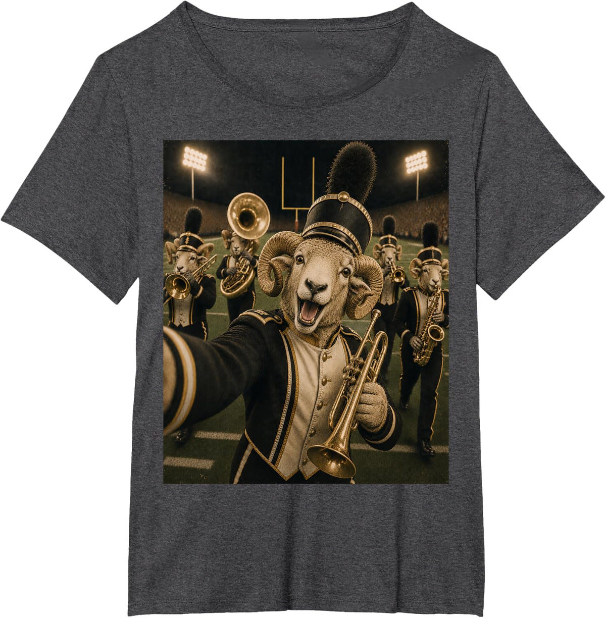 Ram Trumpet Player Funny Vintage Selfie Spirit Pride Rally T-Shirt - Dark Heather Grey