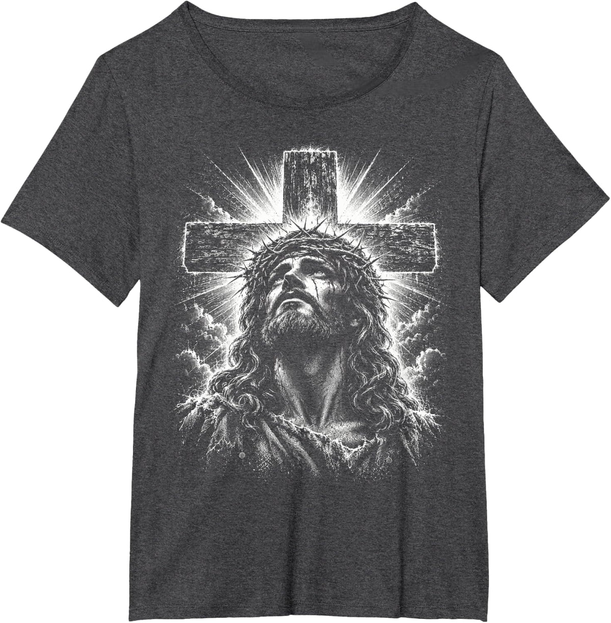Jesus Halftone Cross Christian Believer Christ Religious Art T-Shirt - Dark Heather Grey
