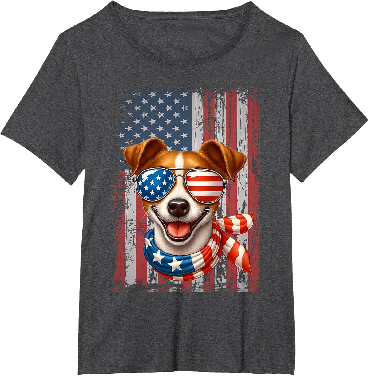 Jack Russell Terrier Dog Lover US Flag 4th Of July Patriotic T-Shirt - Dark Heather Grey