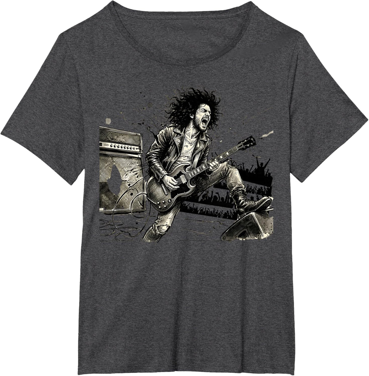 Rock Guitarist Ink Sketch Electric Guitar Player Musician T-Shirt - Dark Heather Grey