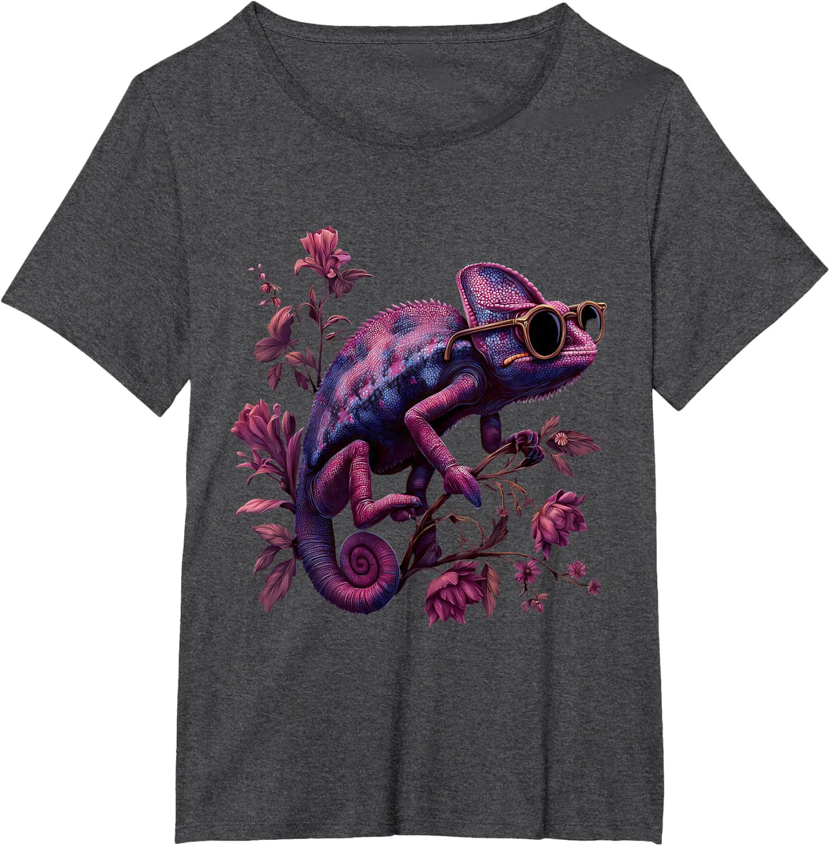Chameleon Lizard Reptile Artwork Tropical Animal Graphic T-Shirt - Dark Heather Grey