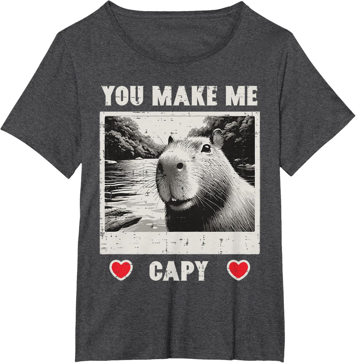 Valentines Day Capybara Selfie Make Me Capy Men Women Kids T-Shirt - Dark Heather Grey