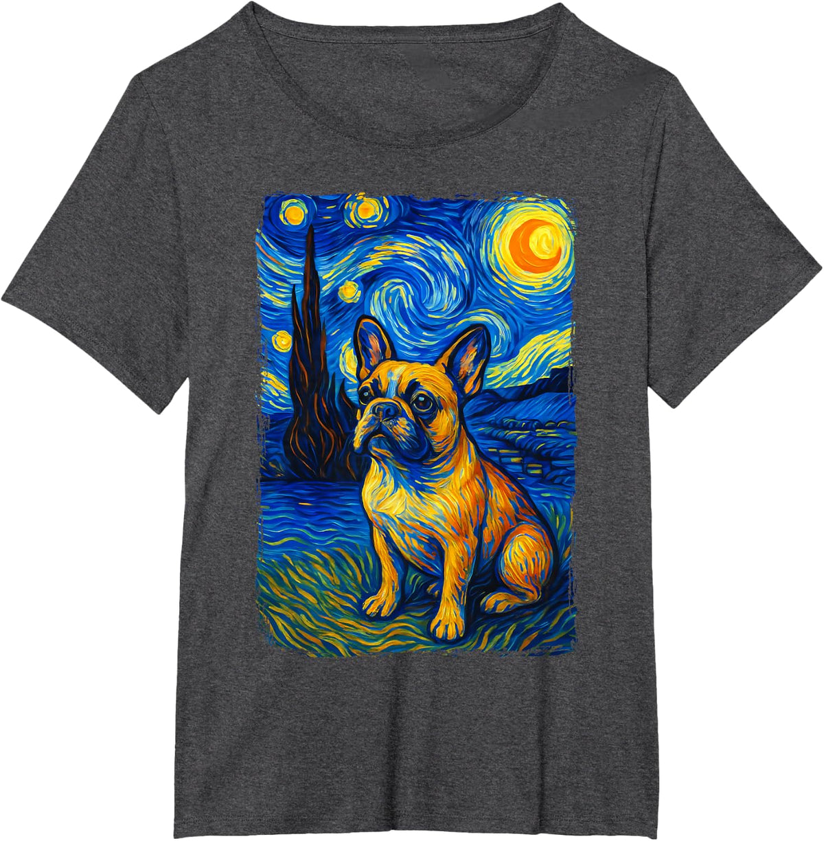 French Bulldog Starry Night T-Shirt - Dark Heather Grey