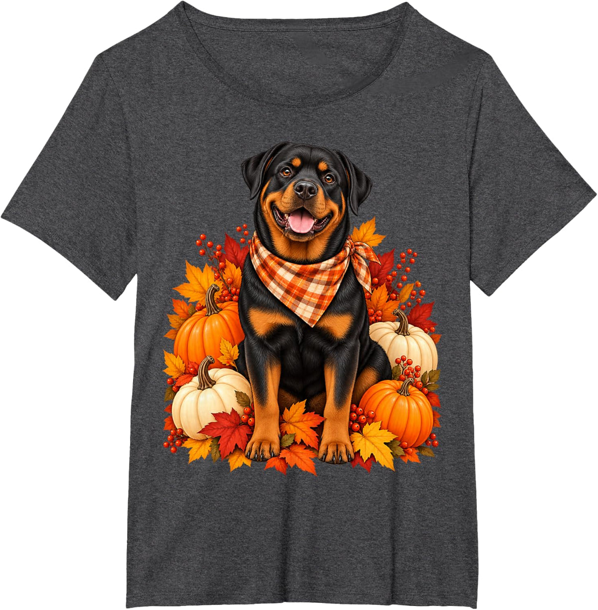 Cute Rottweiler Fall Pumpkin Autumn Rottie Dog Mom Thanks T-Shirt - Dark Heather Grey