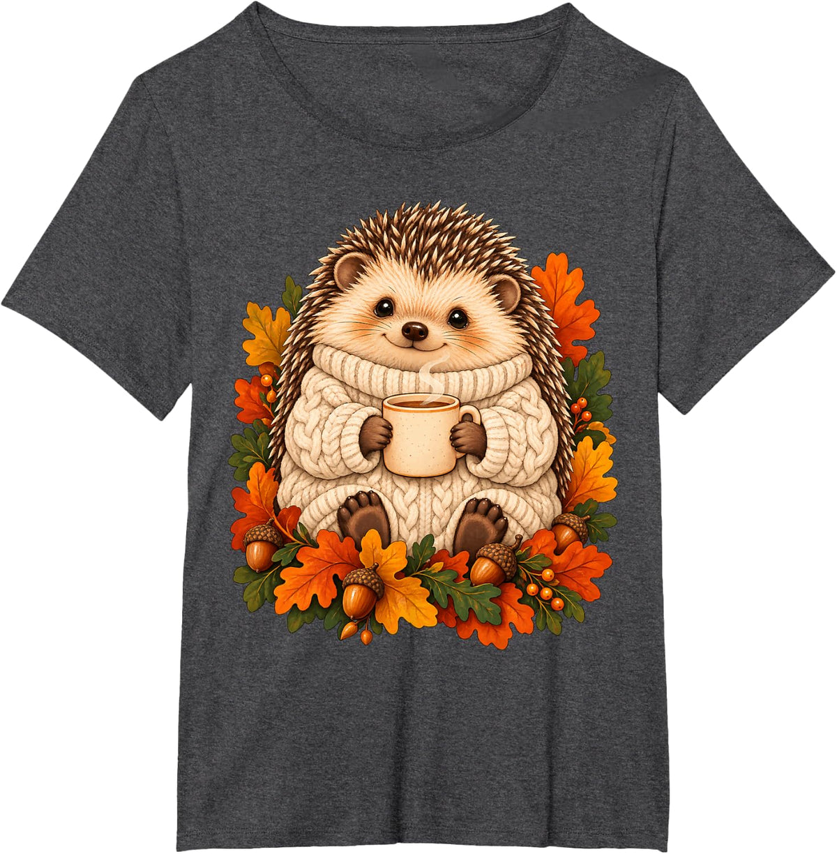 Cute Hedgehog Sweater Hot Mug Fall Autumn T-Shirt - Dark Heather Grey