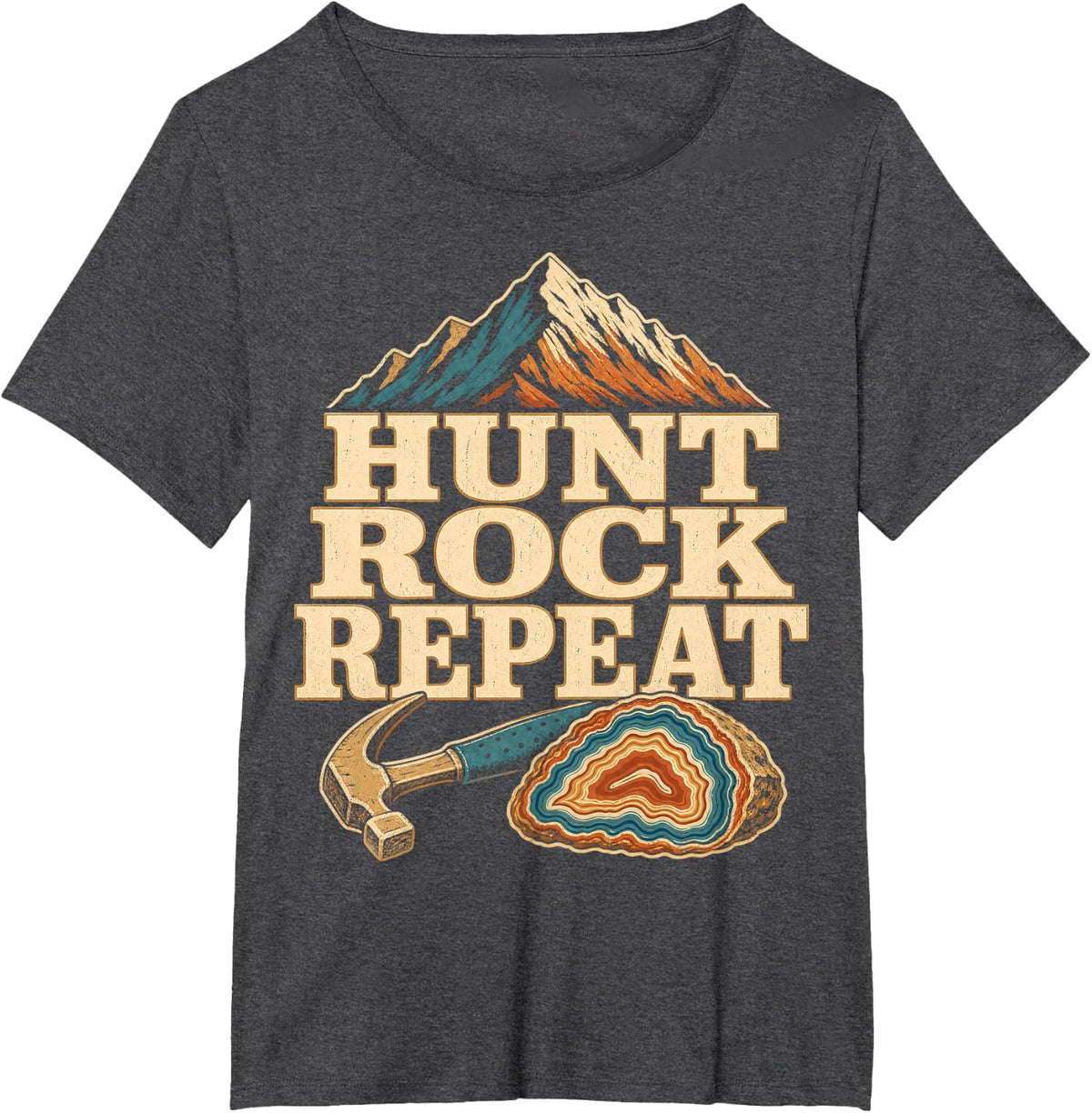 Hunt Rock Repeat Geology Mountain Rockhound T-Shirt - Dark Heather Grey