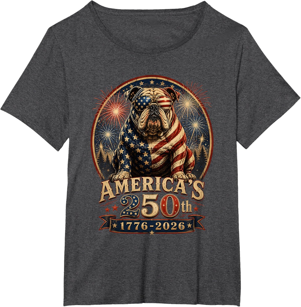 Bulldog America's 250th Anniversary 1776 2026 T-Shirt - Dark Heather Grey