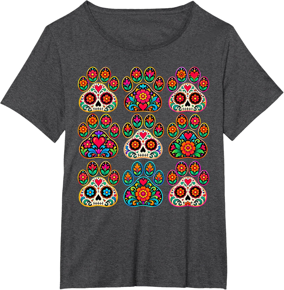 Dia De Los Muertos Dog Paw Day of the Dead Pet Memorial T-Shirt - Dark Heather Grey